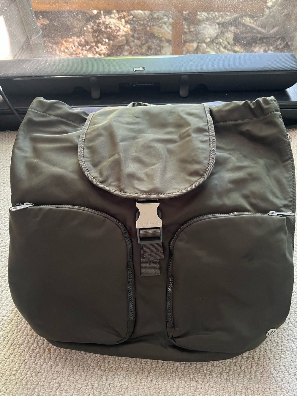lululemon athletica Olive Green Nylon Backpack with Front Pockets